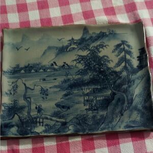 Vintage Japanese Stoneware Platter Handpainted Wall Hanging Made in Japan 1970s